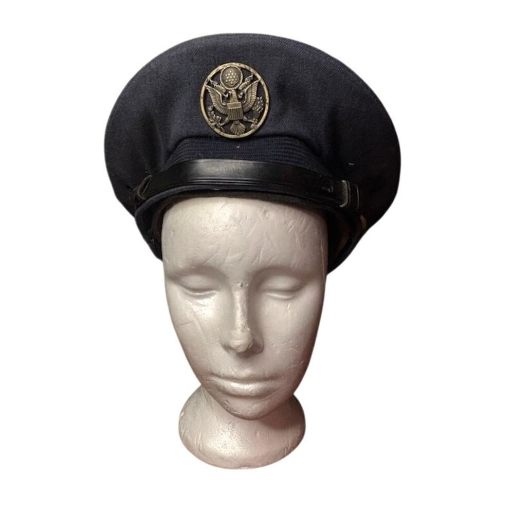 Vintage US Military Style Visor Cap Hat Great Seal Eagle Navy Blue Parade
